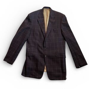 Hickey Freeman Cashmere Window Pane Herringbone Brown Sports Coat